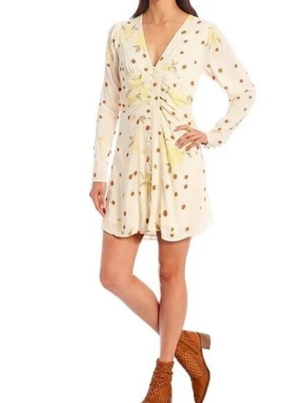 Free People Date Night Sunshine Combo Polka Dot Mini Dress XS Feminine Flowy